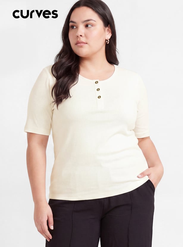 Women Ribbed Henley T-shirt