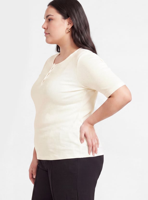 Women Ribbed Henley T-shirt