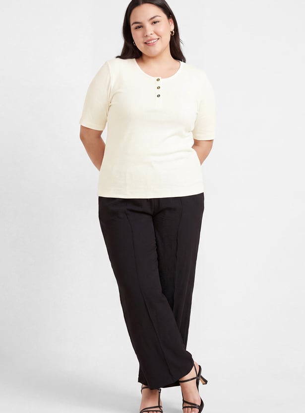Women Ribbed Henley T-shirt