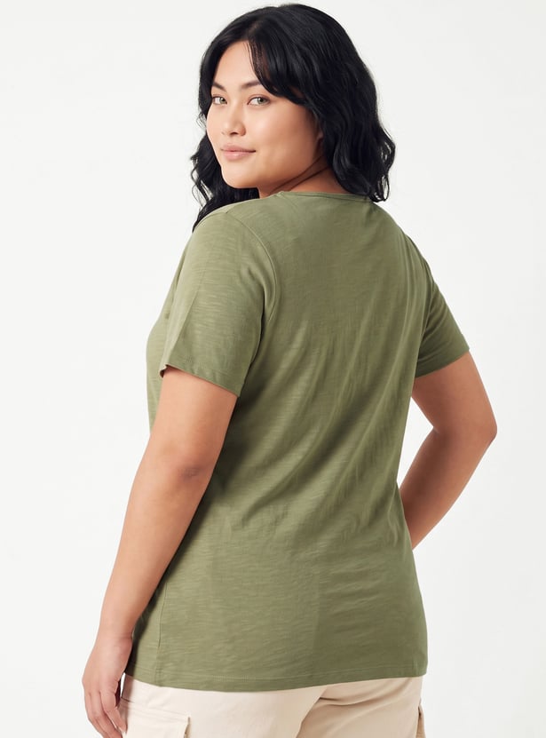 Women Lace-Detailed Notched Neck Top