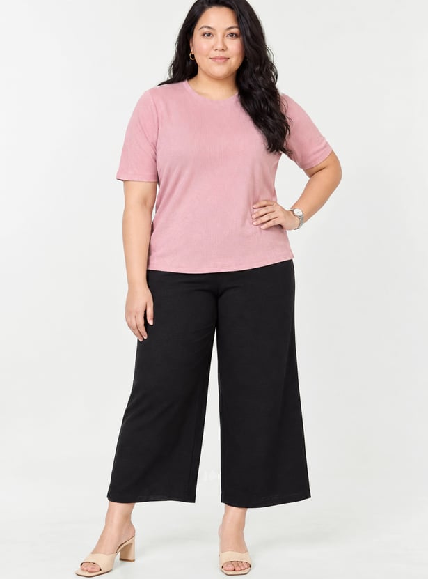 Women Ribbed Knit T-shirt