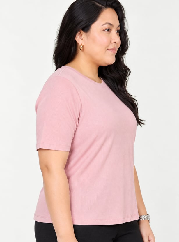 Women Ribbed Knit T-shirt