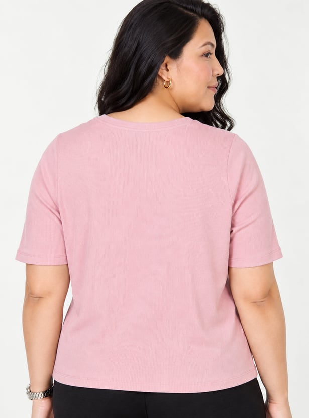 Women Ribbed Knit T-shirt