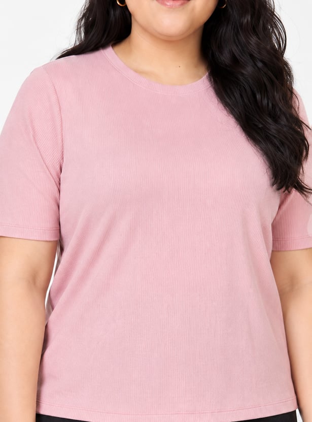 Women Ribbed Knit T-shirt