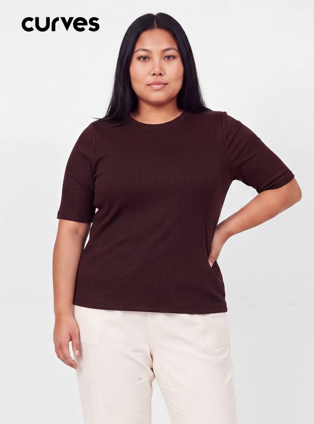 Women Ribbed Knit T-shirt