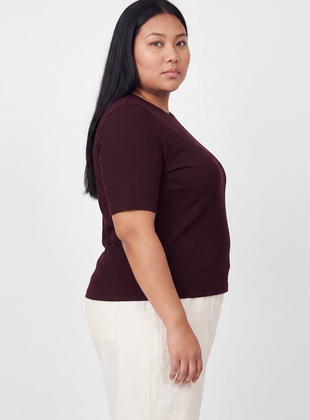 Women Ribbed Knit T-shirt