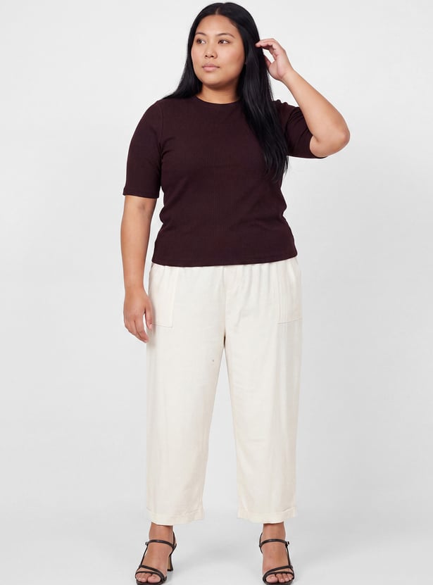 Women Ribbed Knit T-shirt