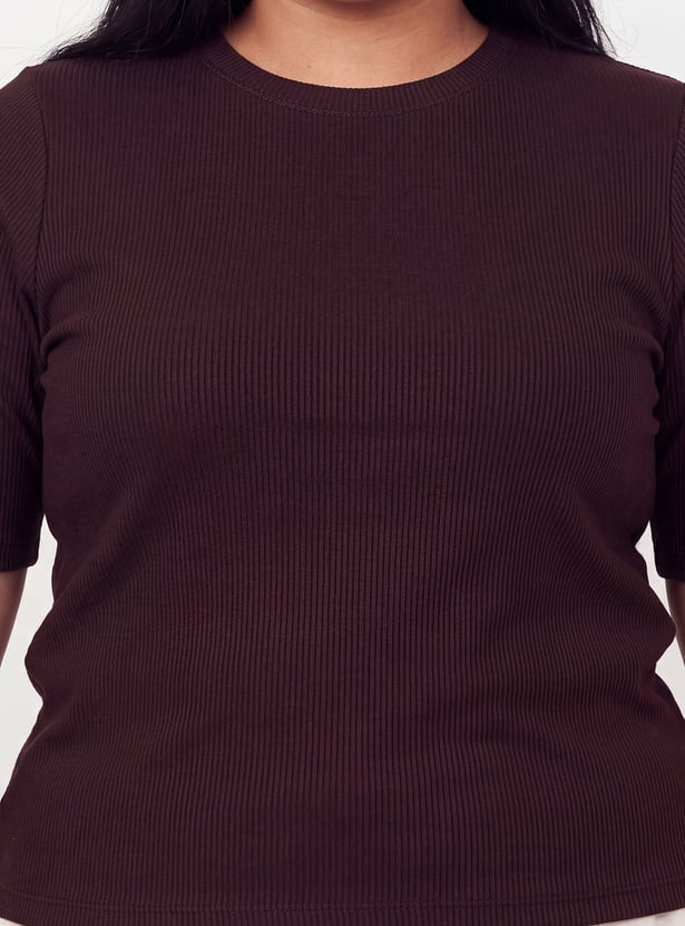 Women Ribbed Knit T-shirt