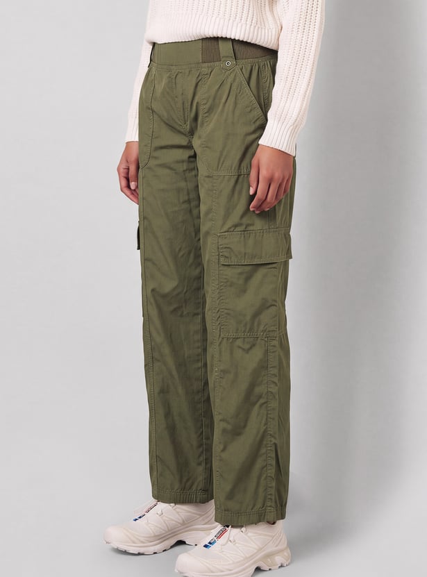 Men Solid Cargo Jeans High Rise
