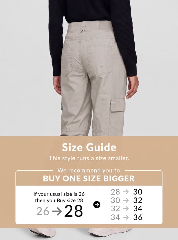 Men Solid Cargo Jeans High Rise