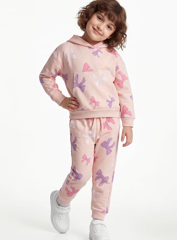 Girls Printed Hooded Jogger Set