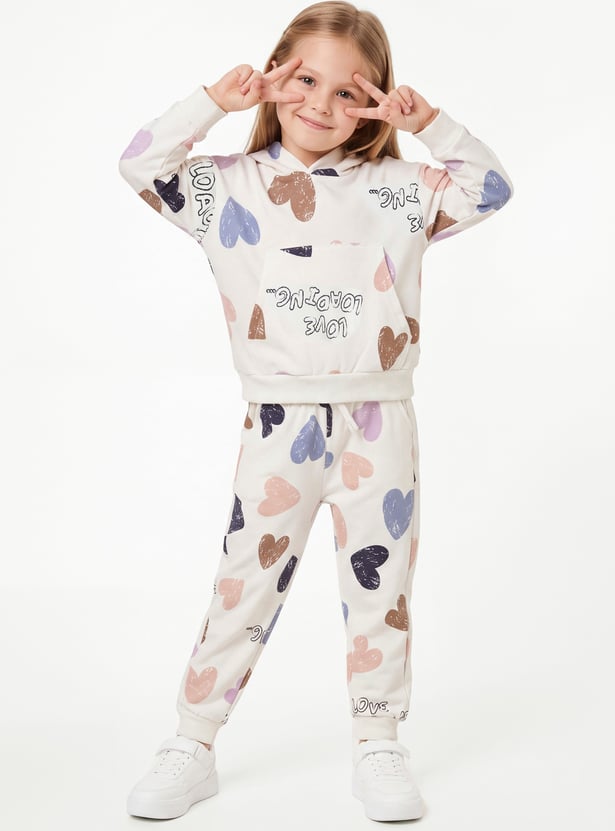 Girls Heart Print Joggers Set