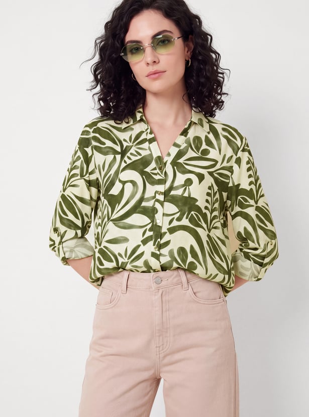 Women Floral Print Drop-Shoulder Shirt