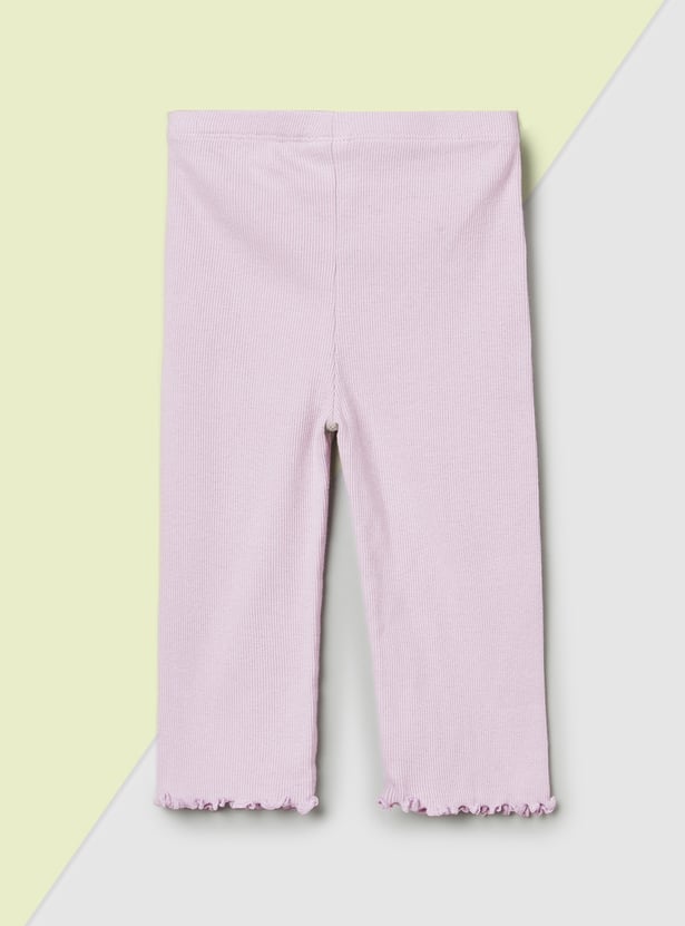 Girls Ribbed and Printed Leggings - Pack of 2