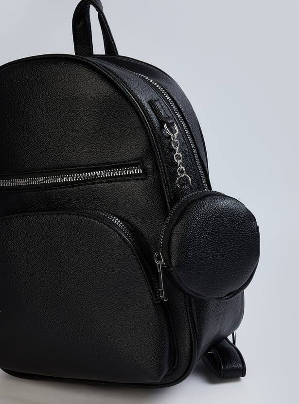 Women Textured Backpack with Coin Pouch