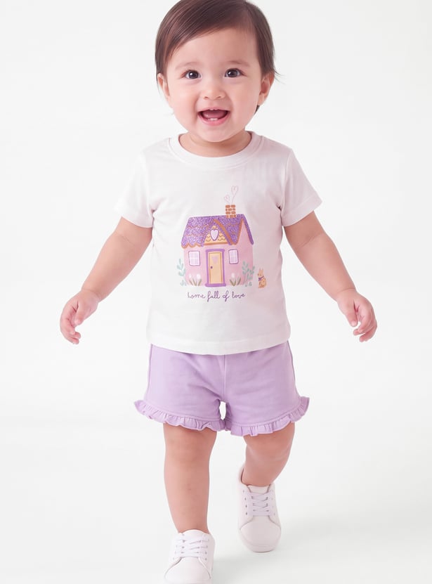 Girls Printed Tops - Pack of 2 Tops & 1 Shorts