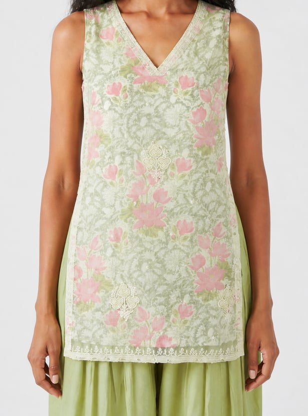 Women Floral Print Kurti with Farsi Pants