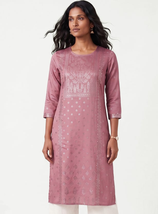 Women Foil Printed Straight Kurta