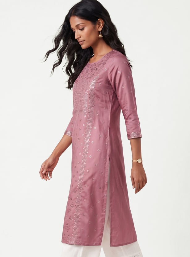 Women Foil Printed Straight Kurta