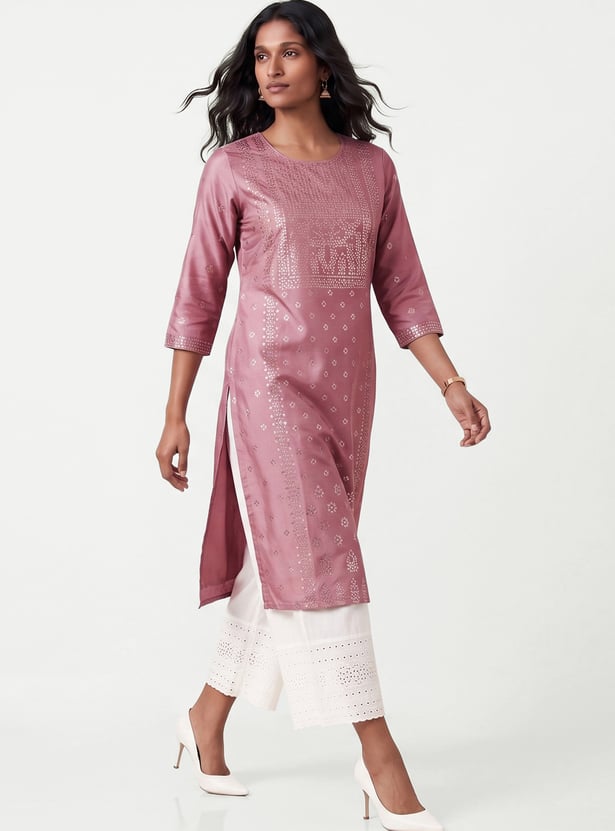 Women Foil Printed Straight Kurta
