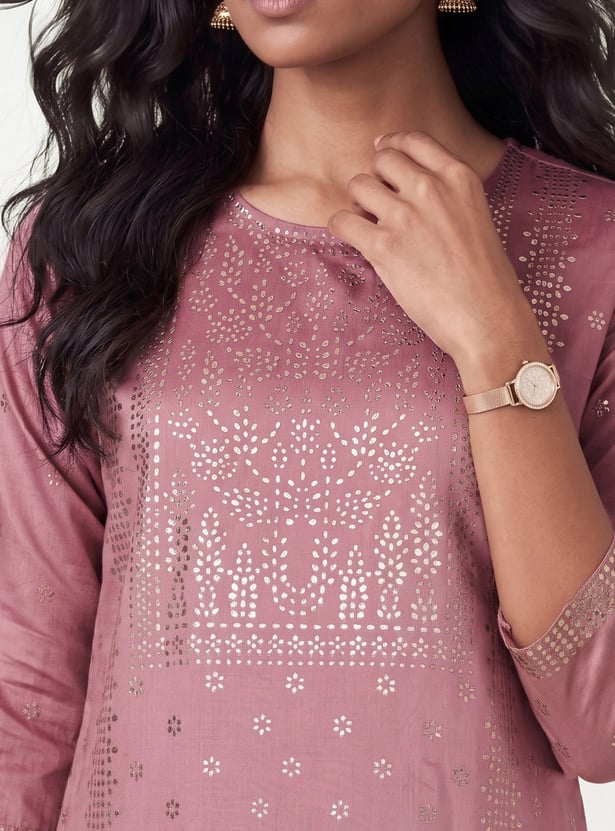 Women Foil Printed Straight Kurta