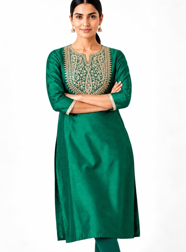 Women Embroidered Straight Kurta
