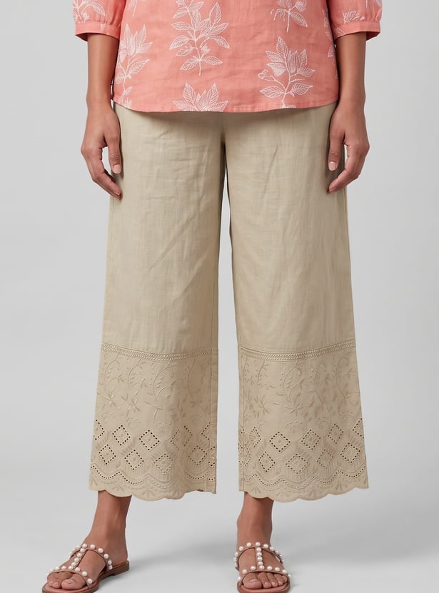 Women Embroidered Hem Palazzos