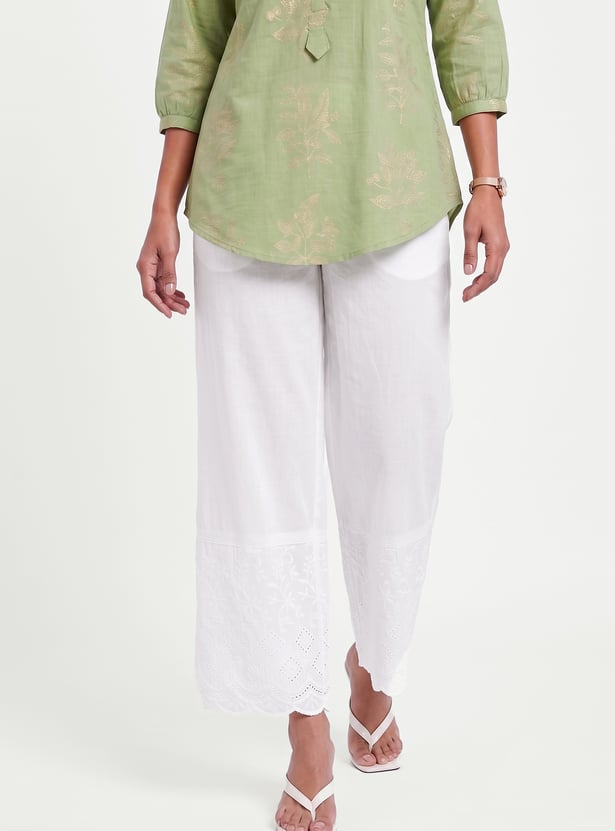 Women Embroidered Hem Palazzos