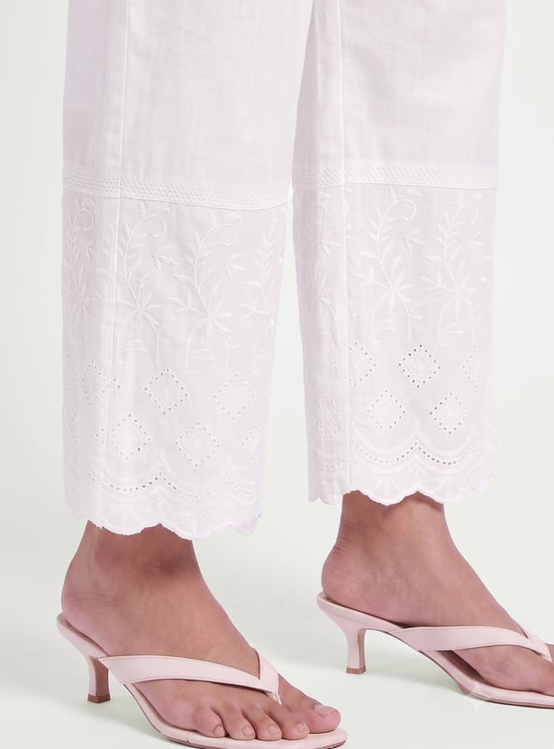 Women Embroidered Hem Palazzos