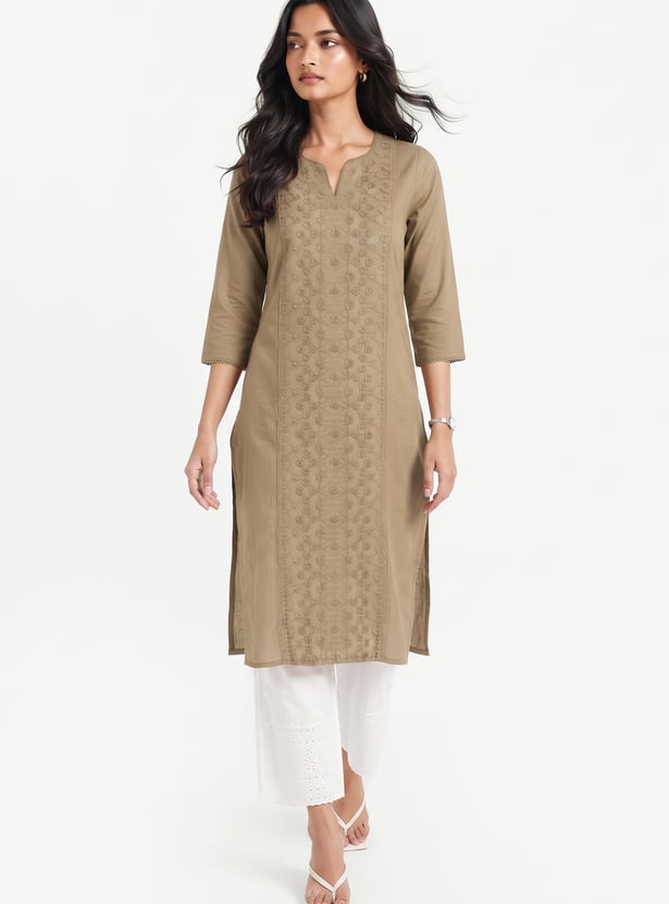 Women Embroidered Straight Kurta