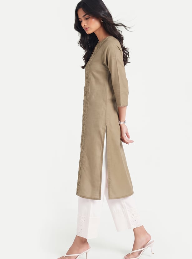 Women Embroidered Straight Kurta