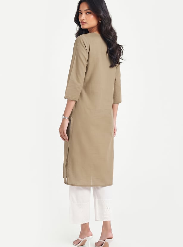 Women Embroidered Straight Kurta