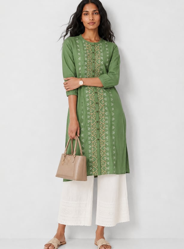 Women Embroidered Straight Kurta