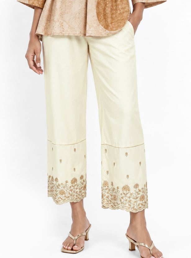 Women Embroidered Hem Palazzos