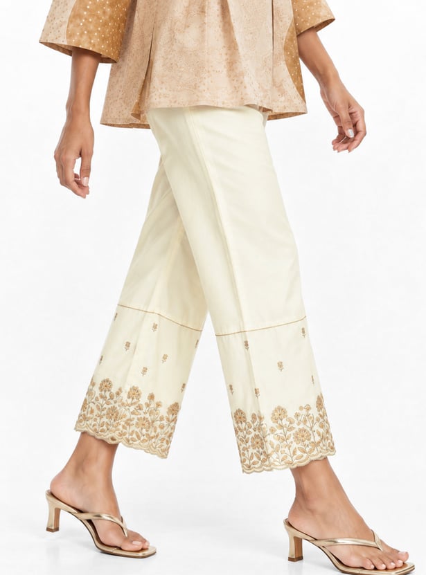 Women Embroidered Hem Palazzos