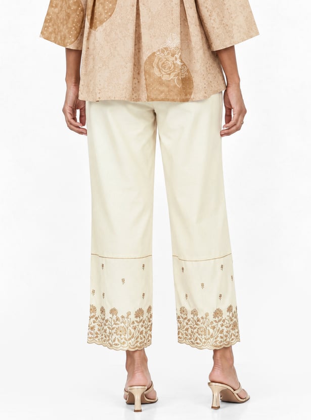 Women Embroidered Hem Palazzos