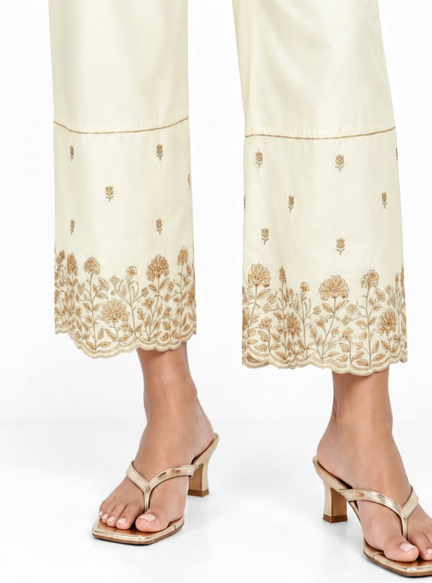 Women Embroidered Hem Palazzos