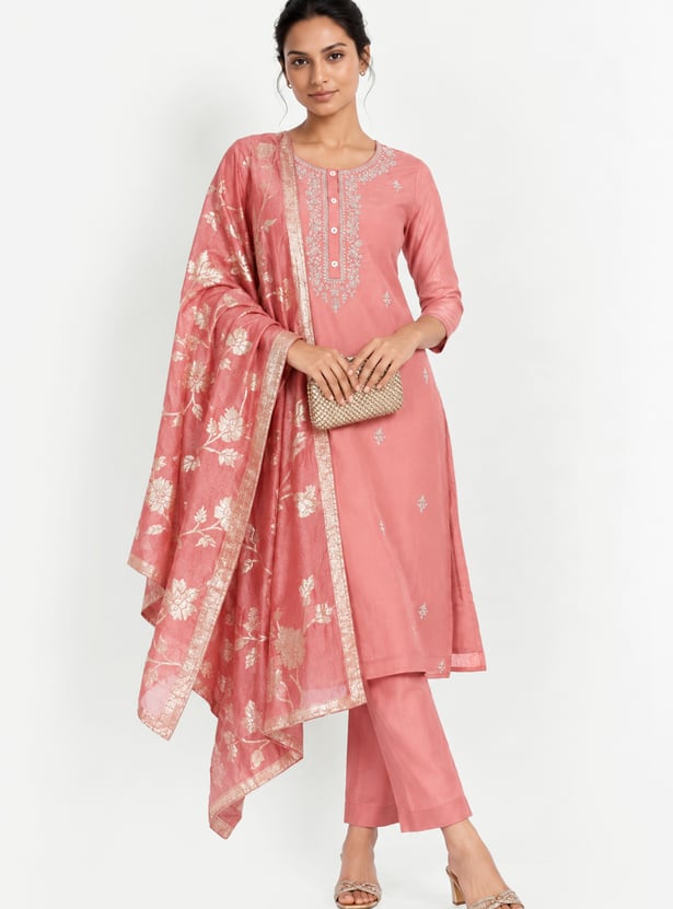 Women Embroidered Straight Kurta Set