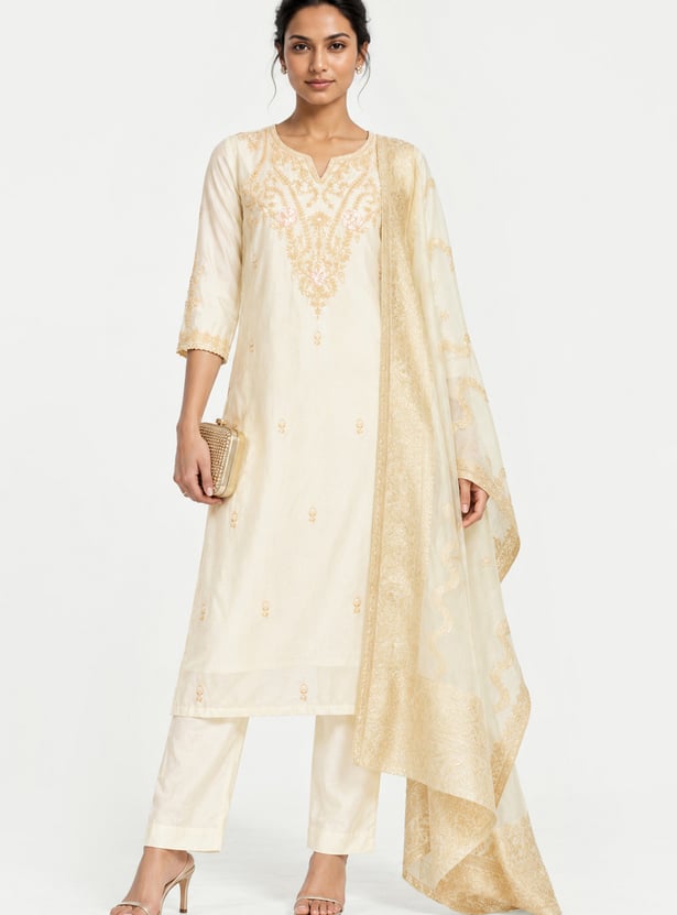 Women Embroidered Straight Kurta Set