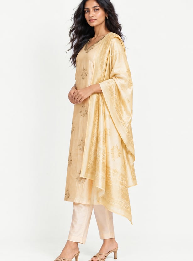 Women Embroidered Straight Kurta Set with Dupatta