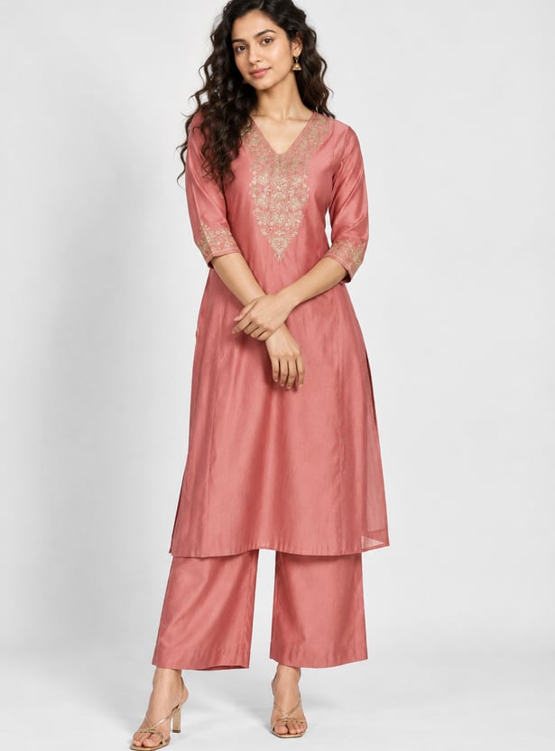 Women Embroidered A-line Kurta Set