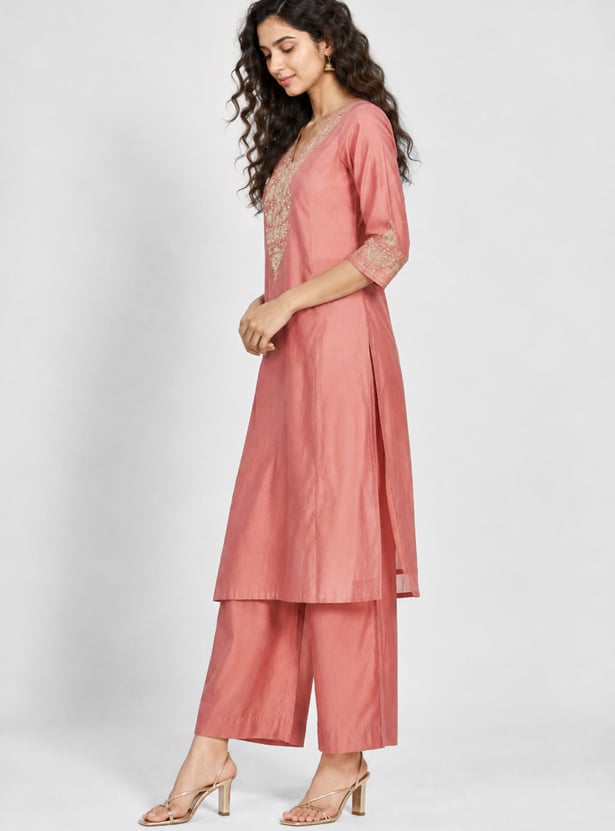 Women Embroidered A-line Kurta Set
