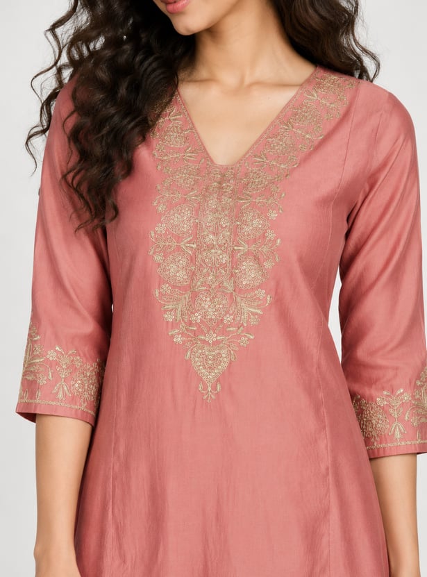 Women Embroidered A-line Kurta Set