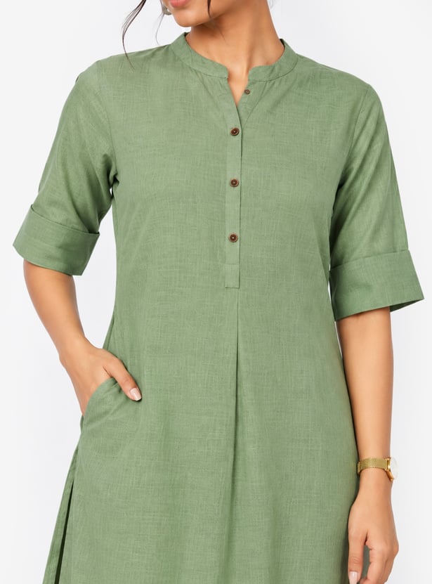 Women Solid Straight Kurta Set