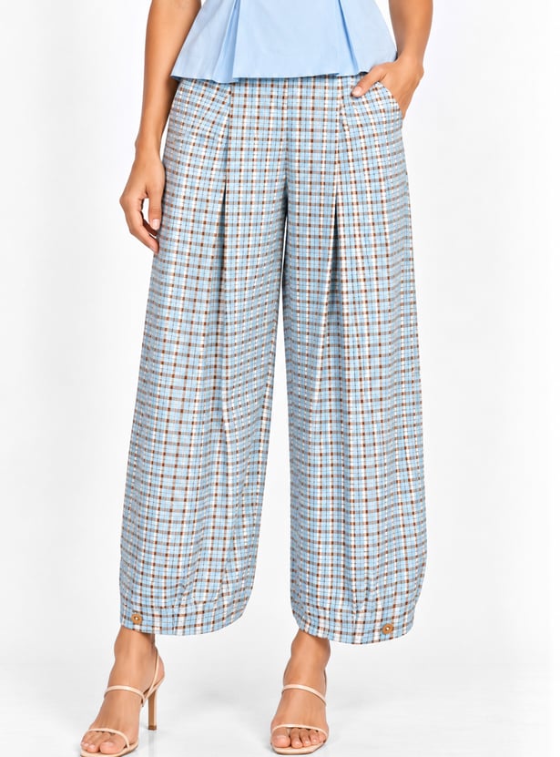 Women Checked Front Pleated Pants