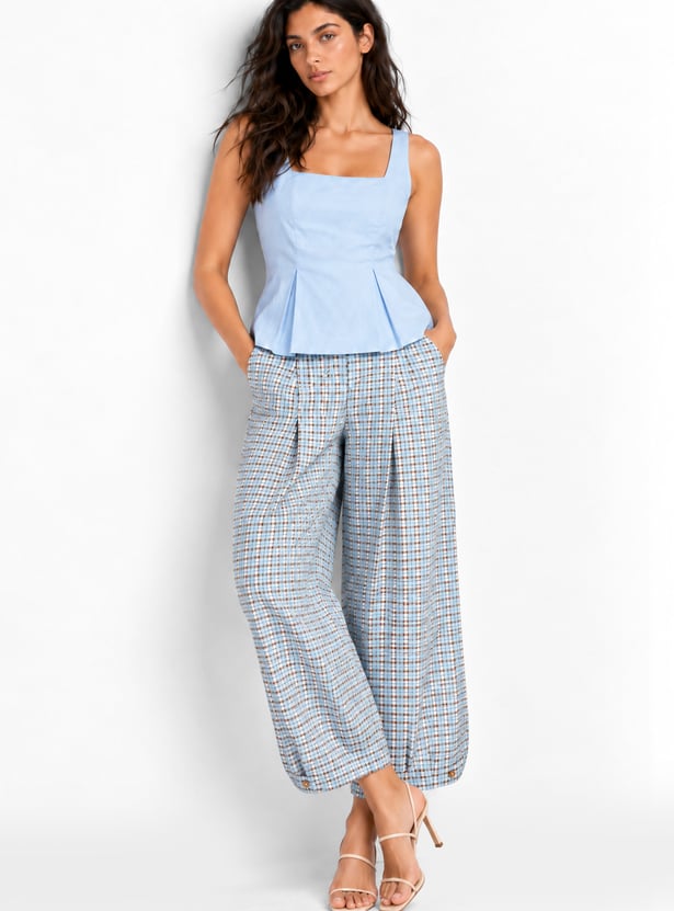 Women Checked Front Pleated Pants