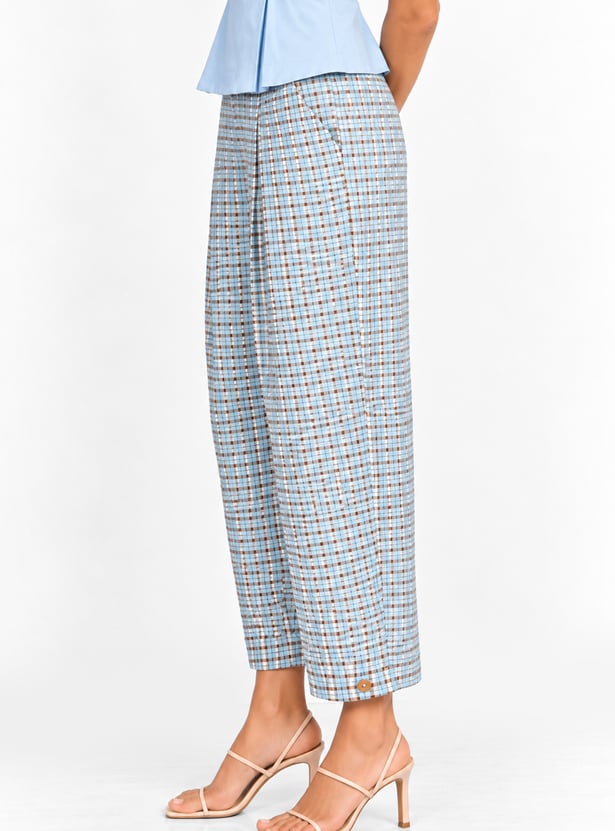 Women Checked Front Pleated Pants