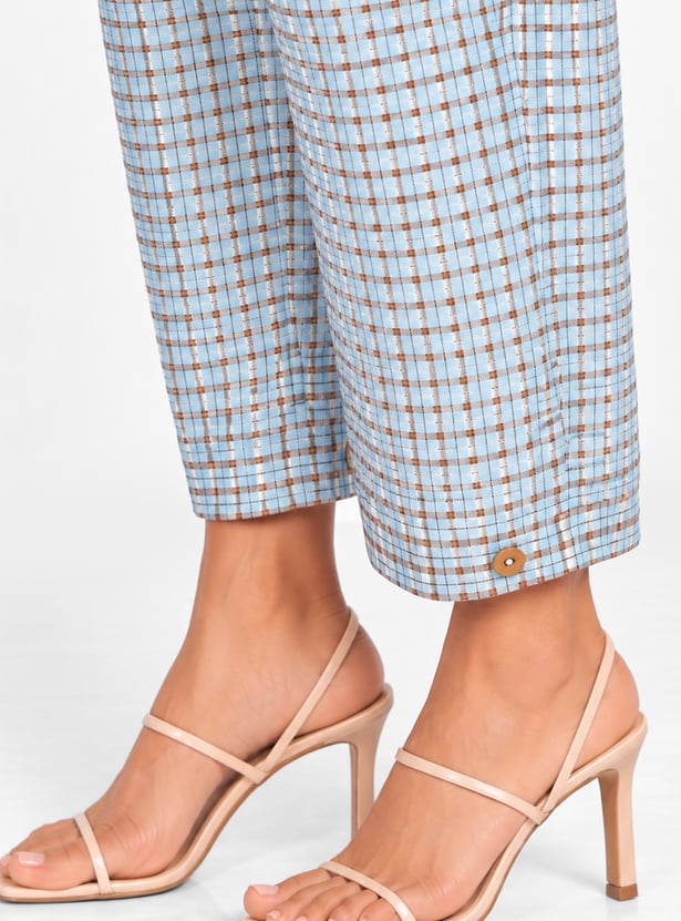 Women Checked Front Pleated Pants