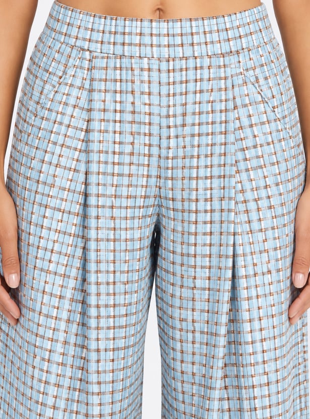 Women Checked Front Pleated Pants