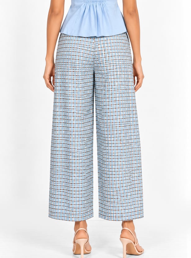 Women Checked Front Pleated Pants